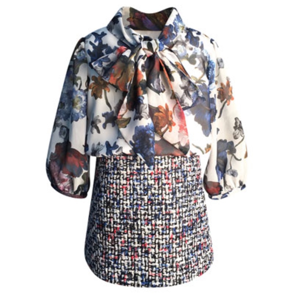 Helena- FLORAL Chiffon & Tweed dress (size 6)